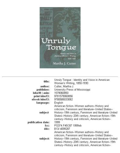 Unruly tongue: identity and voice in American women's writing, 1850-1930