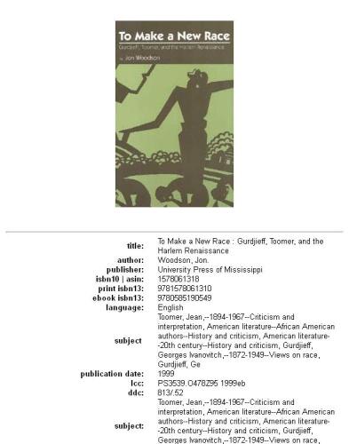 To make a new race: Gurdjieff, Toomer, and the Harlem Renaissance