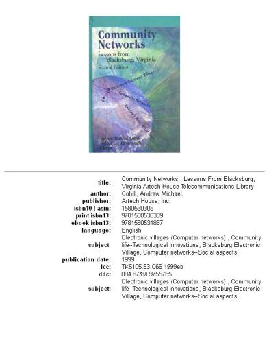 Community networks: lessons from Blacksburg, Virginia