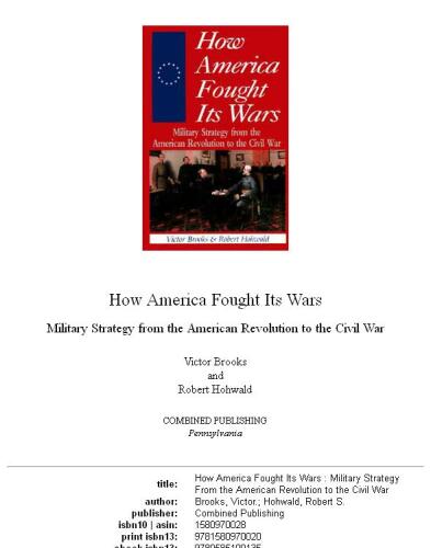 How America fought its wars: military strategy from the American Revolution to the Civil War