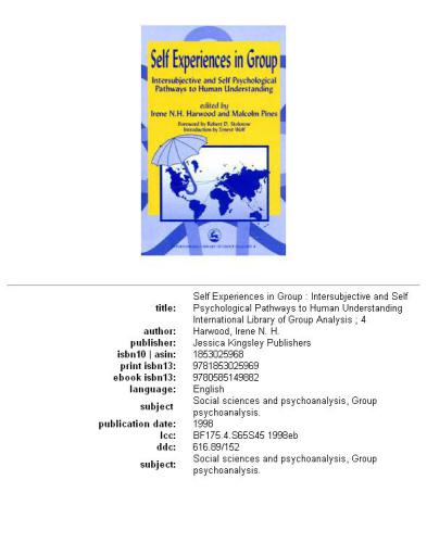 Self experiences in group: intersubjective and self psychological pathways to human understanding