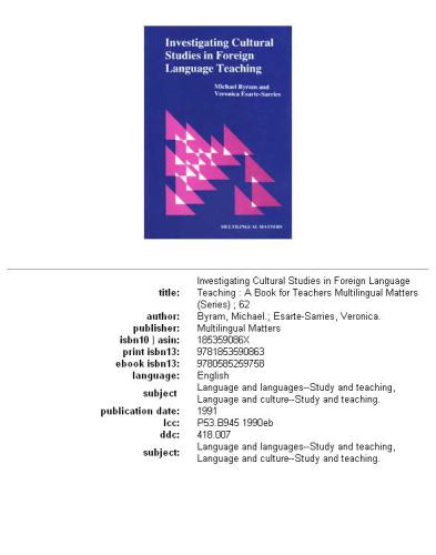 Investigating cultural studies in foreign language teaching: a book for teachers