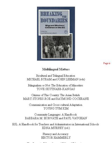 Breaking the boundaries: migrant workers' children in the EC