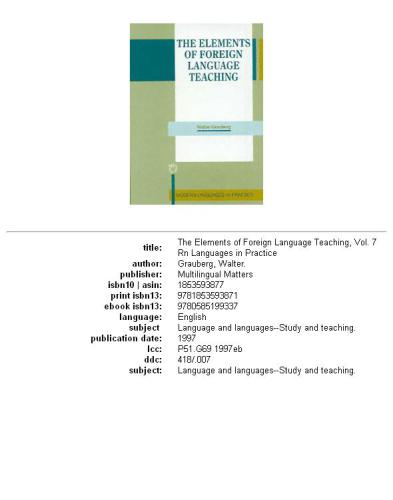 The elements of foreign language teaching