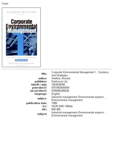 Corporate environmental management 1: systems and strategies