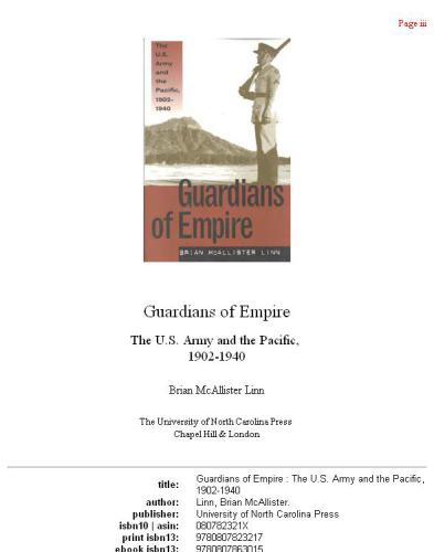 Guardians of Empire: The U.S. Army and the Pacific, 1902-1940