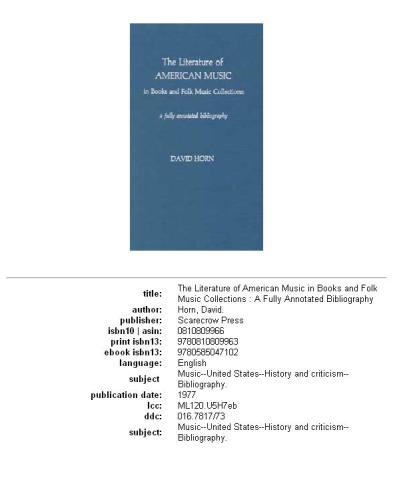 The Literature of American Music in Books and Folk Music Collections