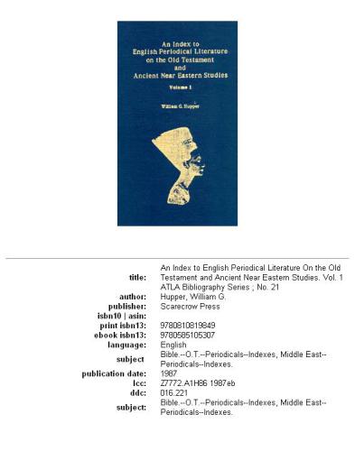 An Index to English Periodical Literature on the Old Testament and Ancient Near