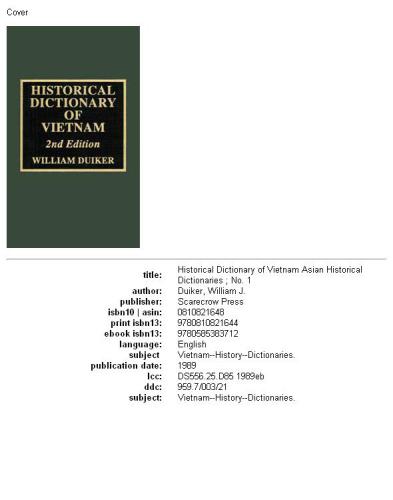Historical Dictionary of Vietnam (Asian Historical Dictionaries, No 1)