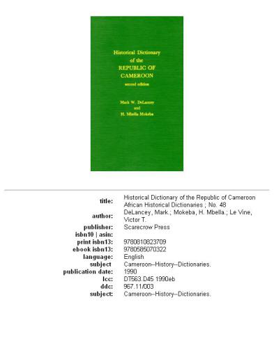 Historical Dictionary of the Republic of Cameroon