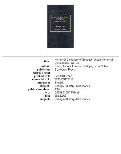 Historical Dictionary of Senegal