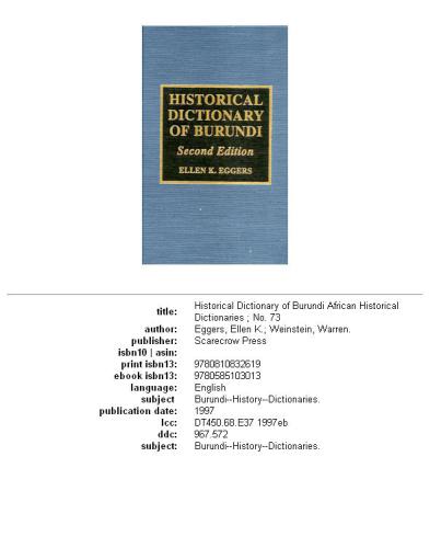 Historical Dictionary of Burundi (African Historical Dictionaries, No. 73)