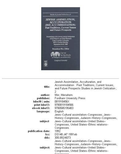 Jewish Assimilation, Acculturation, and Accommodation: Past Traditions, Current Issues, and Future Prospects (Studies in Jewish Civilization)