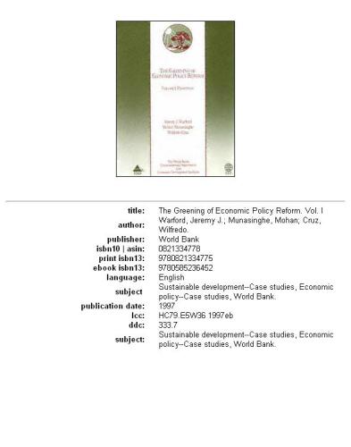 The Greening of Economic Policy Reform: Principles