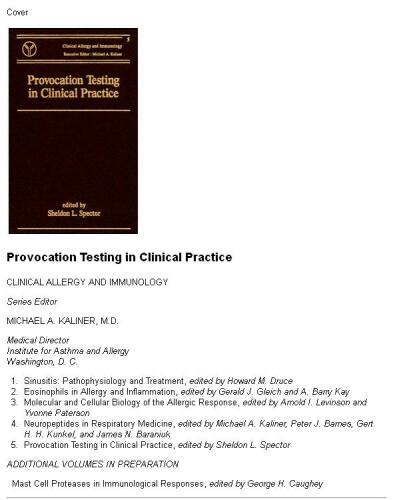 Provocation Testing in Clinical Practice (Clinical Allergy and Immunology)