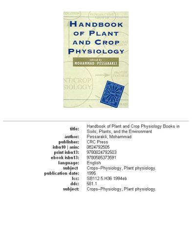 Handbook of Plant and Crop Physiology
