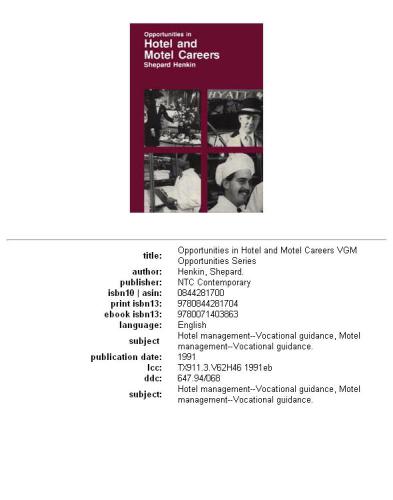 Opportunities in Hotel and Motel Careers (Vgm Opportunities Series)