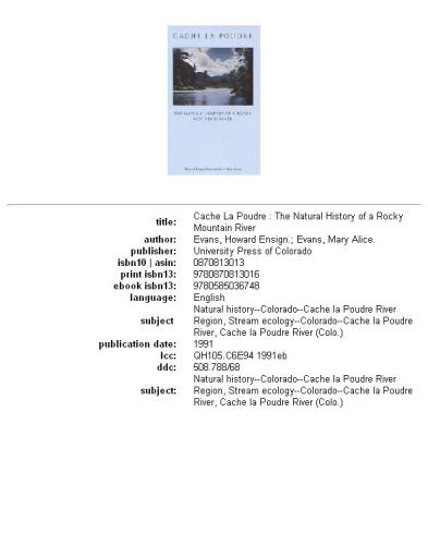 Cache LA Poudre: The Natural History of a Rocky Mountain River