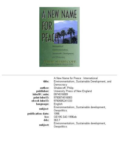 A New Name for Peace: International Environmentalism, Sustainable Development, and Democracy