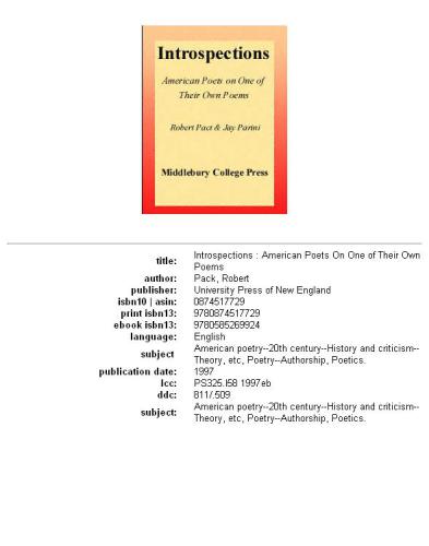 Introspections: American Poets on One of Their Own Poems