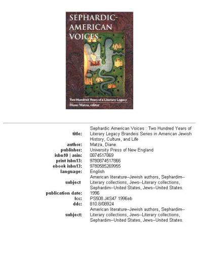 Sephardic-American Voices: Two Hundred Years of a Literary Legacy (Brandeis Series in American Jewish History, Culture and Life)