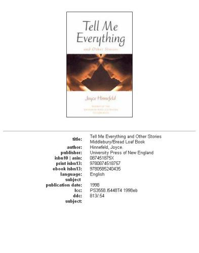 Tell Me Everything and Other Stories (Bakeless Prize)