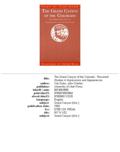 Grand Canyon of the Colorado: Recurrent Studies in Impressions and Appearances