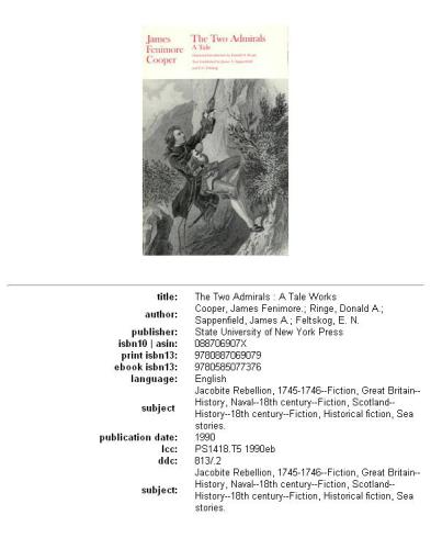 The Two Admirals: A Tale (Writings of James Fenimore Cooper)