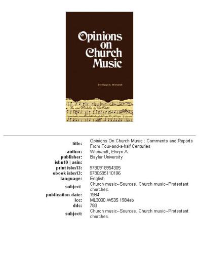 Opinions on Church Music: Comments and Reports from Four-and-a-Half Centuries