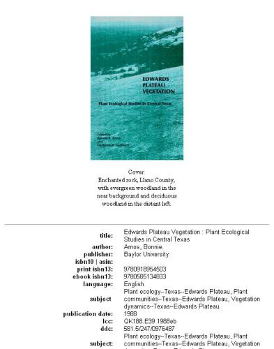 Edwards Plateau Vegetation: Plant Ecological Studies in Central Texas