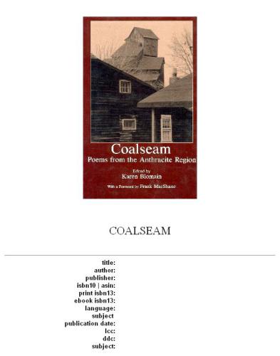 Coalseam: Poems from the Anthracite Region