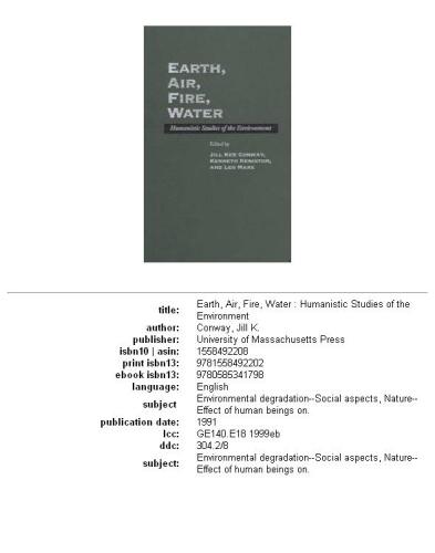 Earth, Air, Fire, Water: Humanistic Studies of the Environment