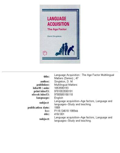 Language Acquisition: The Age Factor (Multilingual Matters 47)