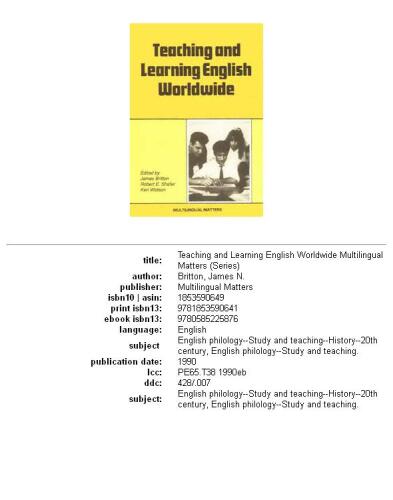 Teaching and Learning English Worldwide