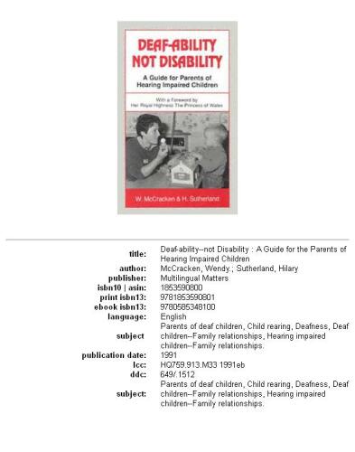 Deaf-Ability--Not Disability: A Guide for the Parents of Hearing Impaired Children