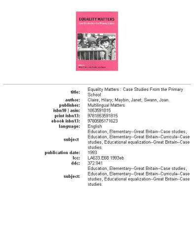 Equality Matters: Case Studies From the Primary School (Multilingual Matters)