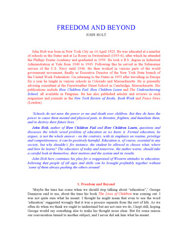 Freedom and Beyond (Innovators in Education)