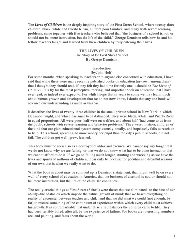 The Lives of Children: The Story of the First Street School (Innovators in Education)