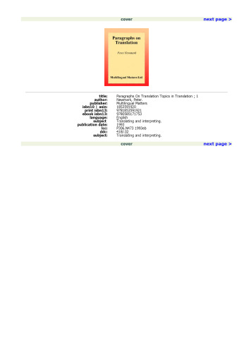 Paragraphs On Translation (Topics in Translation ; 1)