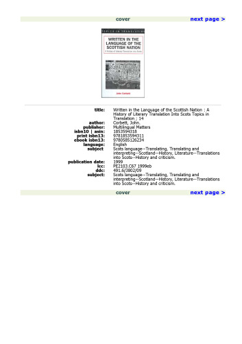 Written in the Language of the Scottish Nation: A History of Literary Translation Into Scots (Topics in Translation, 14)