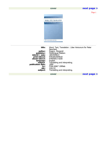 Word, Text, Translation: Liber Amicorum for Peter Newmark