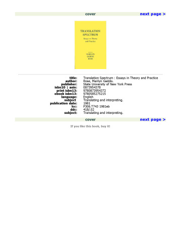 Translation Spectrum: Essays in Theory and Practice