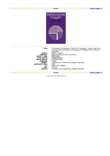 The Science of Linguistics in the Art of Translation: Some Tools From Linguistics for the Analysis and Practice of Translation