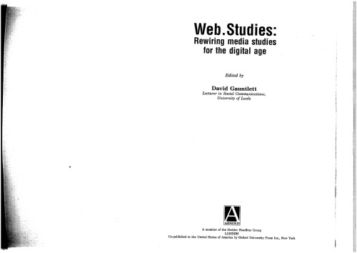 Web.Studies: Rewiring Media Studies for the Digital Age