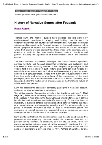 History of Narrative Genres after Foucault