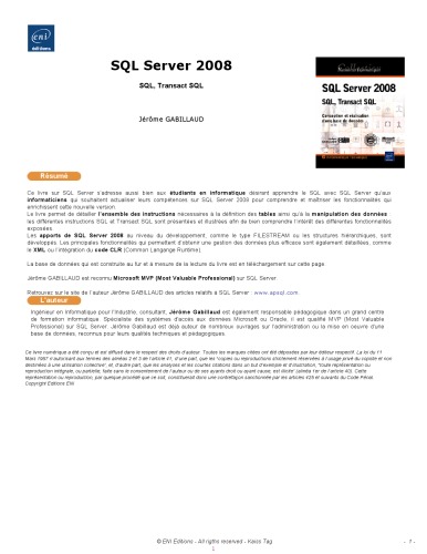 SQL Server 2008 - SQL, Transact SQL - Conception et réalisation d'une base de données