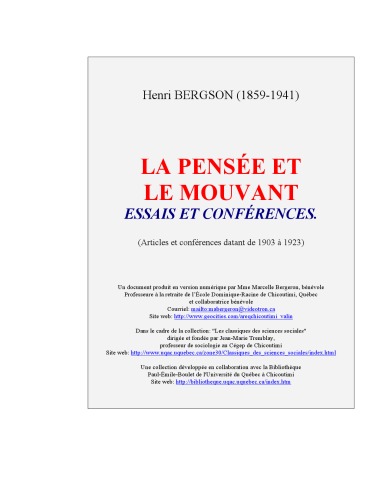La pensée et le mouvant : essais et conférences