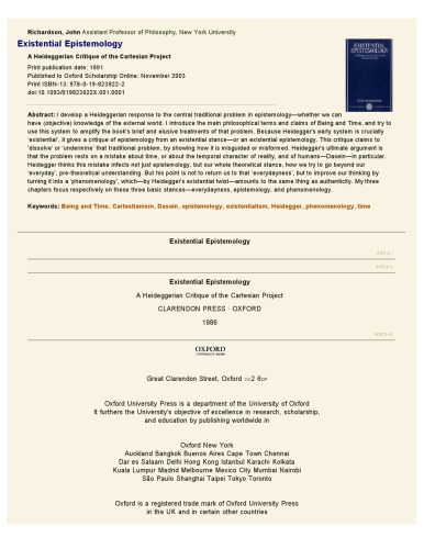 Existential Epistemology: A Heideggerian Critique of the Cartesian Project