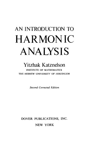 An Introduction to Harmonic Analysis (second corrected edition)