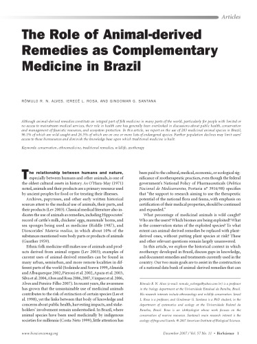 The Role of Animal-derived Remedies as Complementary Medicine in Brazil